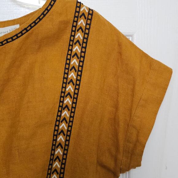 Garnet Hill Women's Mustard Yellow Linen Embroidered Dress‎ Short Sleeve 2 Short - Picture 5 of 8